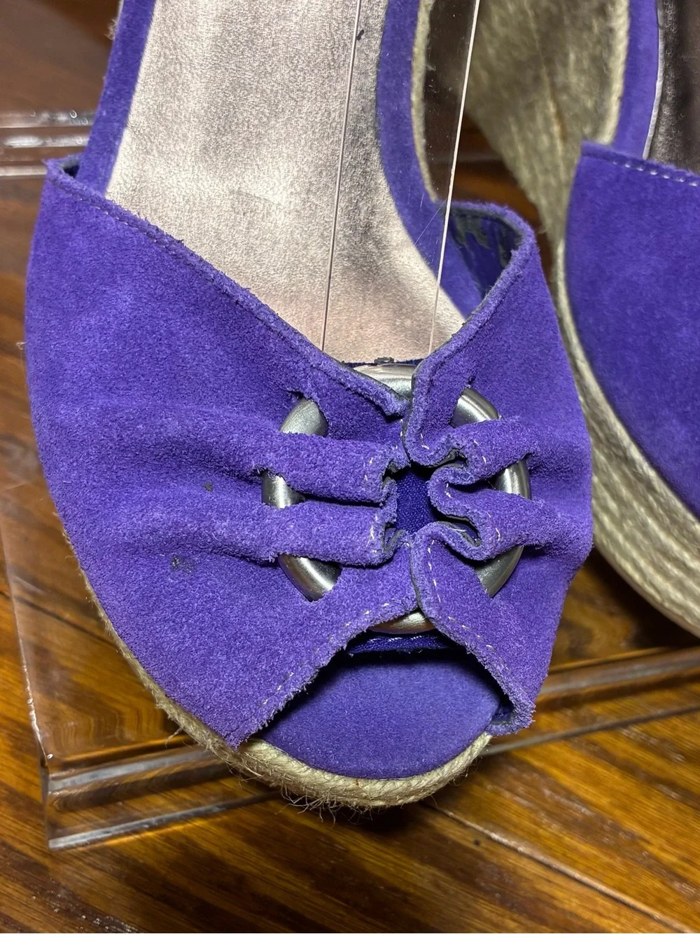 Y2K Nine West Purple Suede Espadrille Platform Wedge Sandals Size 8